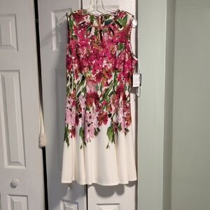 Gabby Skye Pink and Green Floral Midi Dress